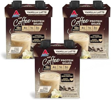 Atkins Iced Coffee Vanilla Latte Protein Shake 15G Protein 4G Net Carb 1G Sugar & Peanut Butter Protein Wafer Crisps 10G Protein 4G Net Carb 1G Sugar Keto Friendly