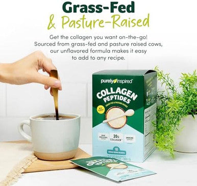 Purely Inspired Collagen Powder, 18 Single Serve Packets, Unflavored - 20G Collagen Peptides Protein Powder For Women & Men - Grass-Fed & Pasture Raised - Gluten-Free, Paleo & Keto-Friendly