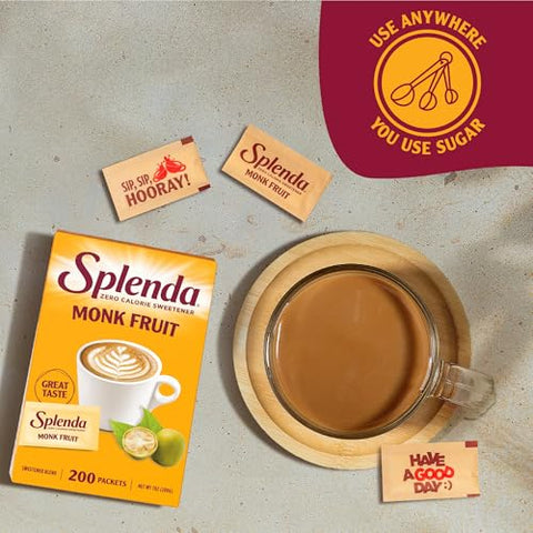 SPLENDA Monk Fruit Zero Calorie Plant Based Sweetener Substitute, Keto Sugar Alternative (200 Count)
