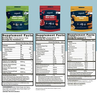 Organifi Sunrise To Sunset Power Box (9.5 Oz. Each) - Organic Superfood Powder - Green Juice, Red Juice, Golden Milk- 30-Day Supply - Vegan