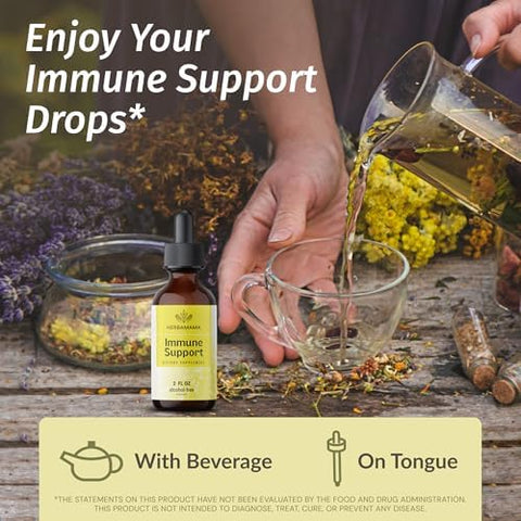 Herbamama Liquid Immune Support Drops - Vegan Ecea Goldenseal Tincture With Ginger Root & Elderberry - Non-Gmo Alcohol & Sugar- Supplement With Immune Support Herbs 28-Day Supply