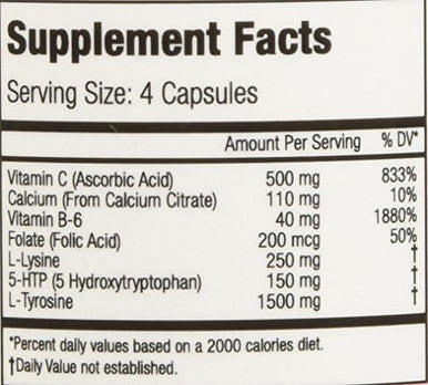 Nattura 5-HTP Supreme - for Positive Mood Relaxation and Appetite Control - with 5-HTP L-Tyrosine L-Lysine Vitamin B6 Folate (Folic Acid) Vitamin C (Ascorbic Acid) Calcium - 90 Capsules