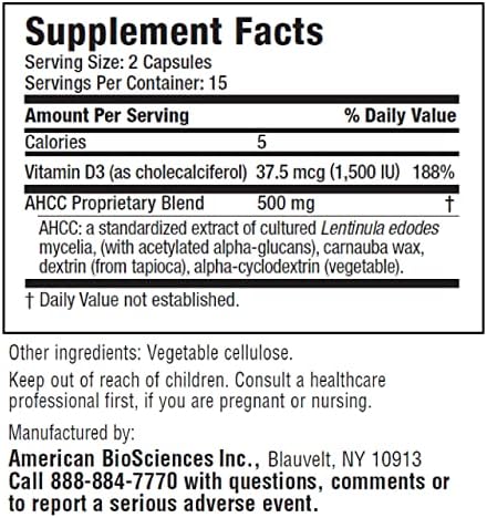 American Biosciences Immpowerd3 Ahcc + Vitamin D3 30 Count