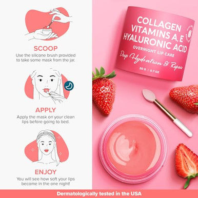 Maree Bundle Lip Mask & Glycolic Peel Pads Hyaluronic Acid & Coconut Oil Salicylic Acid & Vitamins E B3 B Nourish & Hydrate Dry Cracked Lips Face Pads With Cleaning Effect