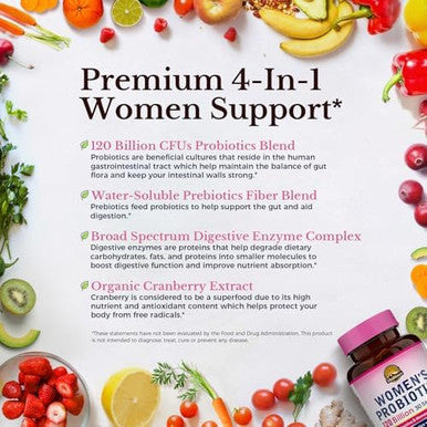 Vitalitown Probiotics for Women 120 Billion CFUs 30 Strains with Prebiotics & Digestive Enzymes & Cranberry Gut & Vaginal Health Delayed Release Caps