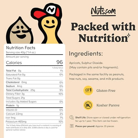 Nuts.com Ã¢â‚¬â€œ Dried Apricots Turkish Ã¢â‚¬â€œ No Sugar Added, Healthy Fruit Snack for Adults & Kids Ã¢â‚¬â€œ Naturally Plump & Juicy, Good Source of Potassium & Fiber Ã¢â‚¬â€œ Vegan, Gluten-Free, Kosher Pareve Ã¢â‚¬â€œ 2 Pound Bag
