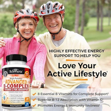 Vitamin B Complex With Vitamin C (4 Month Supply) Plus High Absorption Magnesium Bisglycinate Capsules (4 Month Supply)