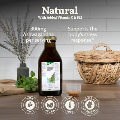 Floradix Ashwagandha Liquid Herbal & Vitamin Formula Herbal Supplement With Ashwagandha Extract Vitamin C Vitamin B12 & More Stress Support Formula Vegan & Nongmo 8.5 Fl Oz