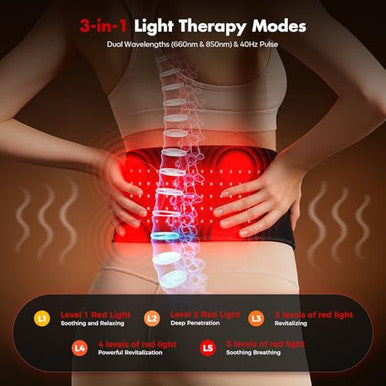 Miula 3-In-1 Cordless Red Light Therapy Belt For Back Abdomen 660Nm & 850Nm Wavelengths With Heat & Vibration Massage5000Mah Rechargeable Waist Wrap For Belt Discomfort Relief For Parents