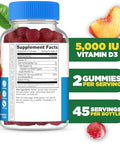 Lifeable Sugar Free Vitamin D 5000 IU Great Tasting Natural Flavor Gummy Supplement Gluten Free Vegetarian GMOFree Chewable for Immune Support and Bone Health for Adults 90 Gummies