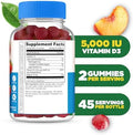 Lifeable Sugar Free Vitamin D 5000 IU Great Tasting Natural Flavor Gummy Supplement Gluten Free Vegetarian GMOFree Chewable for Immune Support and Bone Health for Adults 90 Gummies