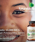 Futurebiotics Biotin 10000 Mcg High Potency Tablets Supports Healthy Hair Skin & Nails & Energy Production Nongmo 360 Vegetarian Tablets