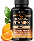 Nutraharmony Liposomal Vitamin C 1700 Mg - High Absorption Fat Soluble Complex - Antioxidant Energy Boost & Immune Support - Vitamin C Supplement Made In Usa - Non-Gmo Soy-Free & Gentle On Stomach 180 Capsules