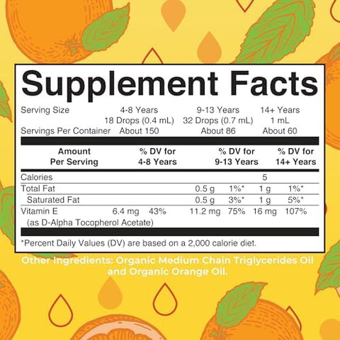 MaryRuth Organics USDA Vitamin E Liquid Drops 2 Month Supply Bone and Joint Health Cognitive Health for Adults and Kids Sugar Free Vegan NonGMO Gluten Free 2 Ounces
