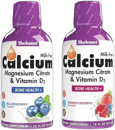 Bluebonnet Nutrition Liquid Calcium Citrate Magnesium Citrate Vitamin D3 Bone Health Gluten Soy Milk Kosher Blueberry And Mixed Berry Combo