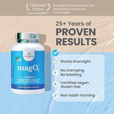 Nbpure Mago7 - Natural Colon Cleanse & Detox - Occasional Constipation Relief, Stool Softening, & Bloating Support For Men & Women - Ozonated Magnesium Oxide, 30 Capsules