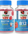 Lifeable Sugar Biotin Kids + Vitamin B12 Kids Gummies Bundle Great Tasting Vitamin Supplement Gluten Gmo Chewable Gummy