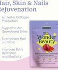 Plant People Wonderbeauty Hair Skin & Nails Rejuvenation Gummies With Tremella Mushroom Marine Collagen Peptides Keratin & Biotin â€“ Watermelon Flavor 60 Gummies