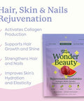 Plant People WonderBeauty Hair Skin and Nails Rejuvenation Gummies with Tremella Mushroom Marine Collagen Peptides Keratin and Biotin Watermelon Flavor 60 Gummies