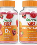 Lifeable Vitamin D Kids + Multivitamin Kids Gummies Bundle Great Tasting Vitamin Supplement Gluten Gmo Chewable Gummy