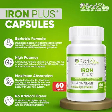 Barislim Iron Plus Capsules - Formulated For Patients After Weight Loss Surgery Including Gastric Bypass & Gastric Sleeve ÃƒÂ¢Ã¢â€šÂ¬Ã¢â‚¬Å“ Easy Digestion & Comprehensive Health Support 2 Month Supply (60 Servings)