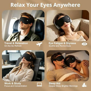 Maweme Heated Eye Mask For Dry EyesCordless Warm Eye Compress 3 Heat Levels Heat And Cooling Eye Relief Improved SleepLight Blocking Design Washable Cover Travel s For Men Women