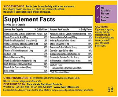 Nature Made Multi + Elderberry Capsules, Multivitamin For Daily Immune Support, One Per Day Multivitamin, 60 Count
