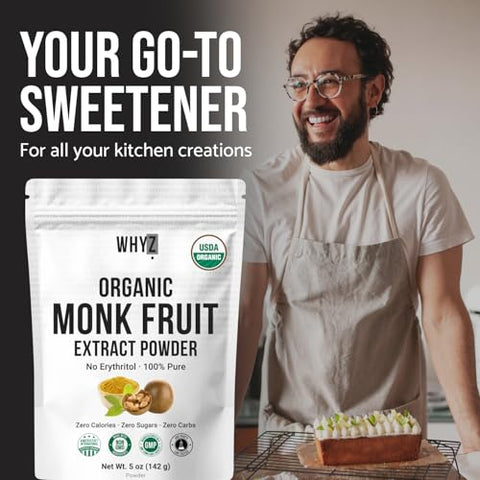 Organic Monk Fruit Extract, 5 oz, Pure Monk Fruit Sweetener Organic No Erythritol and Zero Calorie, Sugar Substitute, Powdered Monkfruit Sweetener Keto and Paleo Diet Friendly, 458 Servings