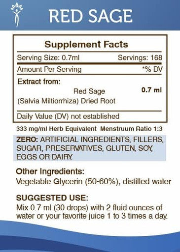 Secrets of the Tribe Red Sage Tincture Alcohol-Free Extract, Red Sage (Salvia Miltiorrhiza) Dried Root Tincture Supplement 4 OZ