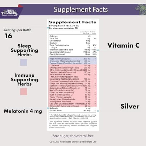 Buried Treasure Acf Extra Strength Pm 16 Oz 16 Servings Nighttime Immune Support With Melatonin Vitamin C Ecea Herbal Extracts Essential Nutrients