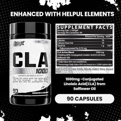 Nutrex Cla 90 Soft Gels - 1000Mg Conjugated Linoleic Acid Active Blend From Safflower Oil - Stimulant-Free Metabolism Booster Pills For Weight Loss