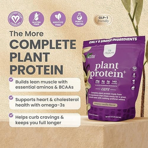 Nbpure Vegan Pea Protein Powder Vanilla " Lean Muscle + Hunger & Bloating Support For Women Men Kids " 25G Plant Protein Per Serving " No Artificial Sweeteners Or Flavors Gusset 25 Servings