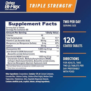 Osteo Biflex Triple Strength(5) Glucosamine Chondroitin With Vitamin C Joint Health Supplement Coated Tablets 120 Count