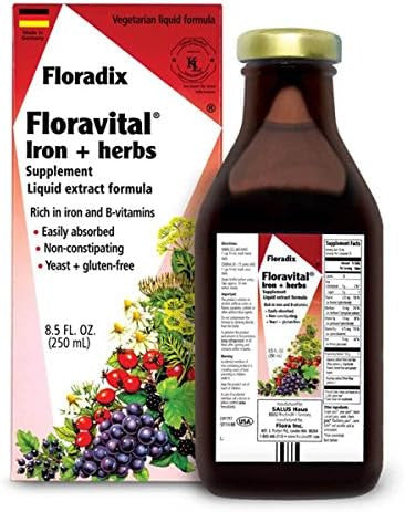 Flora Floravital Iron & Herbs Gluten Vegan Liquid By Salus 8.5 Fl Oz