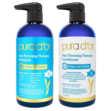 Pura D'Or Hair Thinning Therapy Biotin Shampoo And Conditioner Set Clinically Tested Effective Results Hair Thickening Products For Women & Men Natural Routine Color Safe 16Oz X2