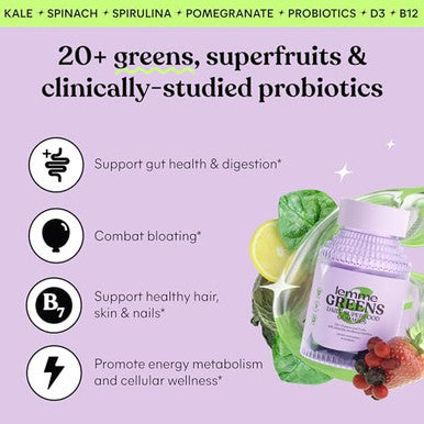 Lemme Greens Superfood Gummies W/Multi - Support Gut Health & Reduce Bloating 20 Organic Greens And Superfruits Clinically Studied Probiotics D3 B12 - Berries & Greens Flavored (60 Count)
