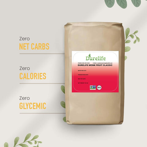 Durelife Golden Monk Fruit Sweetener, 1:1 Sugar Replacement, Keto Diet Friendly, Zero Calorie, Kosher Sugar Substitute, Golden - 10 lb Bulk Size