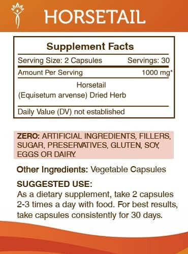 Secrets of the Tribe Horsetail 60 Capsules, 800 mg, Horsetail (Equisetum arvense) Dried Herb (60 Capsules)