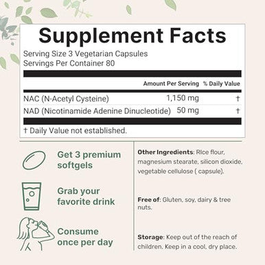Micro Ingredients Nac With Nad 240 Vegetarian Capsules 1200 Mg Per Serving 2-In-1 N-Acetyl-L-Cysteine With Nicotinamide Adenine Dinucleotide Non-Gmo Cgmp Manufactured