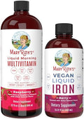 MaryruthS Liquid Morning Multivitamin Raspberry (32Oz) and Iron Liquid Supplement (Berry) Clean Label Project Verifieda' Vegan NonGmo SugarFree Energy Beauty and Overall Health