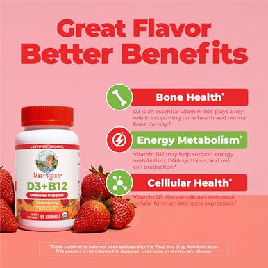 Maryruth's Organic Vitamin D3 + B For Ages 4+ 12 Gummies