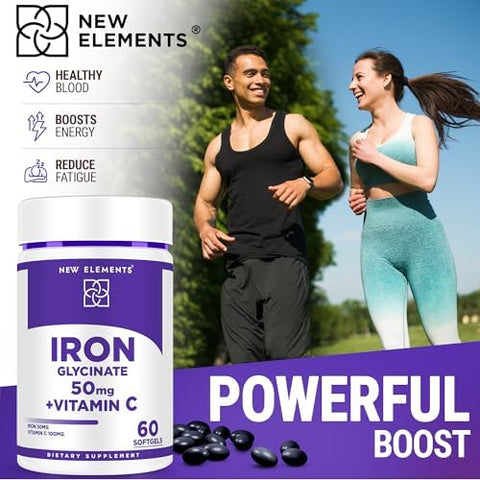 Elements Iron Glycinate 50Mg With Vitamin C Advanced Iron Supplement For Anemia Relief Immune Boost & Energy Support Gentle On Stomach Fast Absorption Non-Gmo Gluten- Softgels For Women & Men