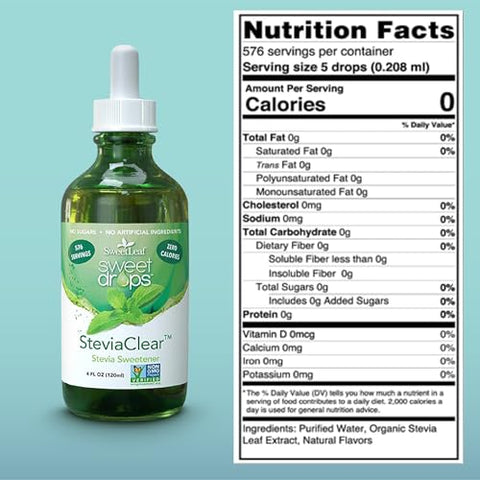 SweetLeaf Sweet Drops Flavored Stevia Liquid Sweetener Organic Extract Zero Calorie Gluten Free Keto Friendly Non GMO Natural Flavor Sugar Alternative Stevia Clear 4 Fl Oz (Pack of 2)