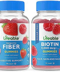 Lifeable Sugar Prebiotic Fiber + Biotin Gummies Bundle Great Tasting Vitamin Supplement Gluten Gmo Chewable Gummy