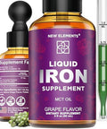 Elements Iron Supplement For Women & Men Blood Builder, Iron Vitamin For Anemia Liquid Iron Drops For Adults With Mct Oil, Natural Grape Flavor, Faster Absorption & Immune Support (2 Fl Oz)