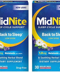 MidNite Back To Sleep Low Dose 1.5 mg Melatonin Sleep Aid Nonhabit Forming Herbal Dietary Supplement For Adults Drugfree Glutenfree Lactosefree Vegetarian Vegan 30 Quick Melt Tablets 2 ct