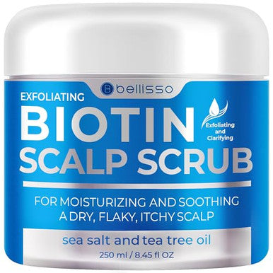 Bellisso Biotin Scalp Scrub Shampoo Conditioner & Hair Serum Set For Men & Women - Thickening Repairing Volumizing - Unscented - 42.45 Fl Oz