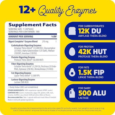 Enzymedica Digest Fullrange Everyday Digestive Enzymes Fastacting Gas & Bloating Relief 180 Count