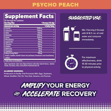 Finaflex Eaa Psycho Peach 14.2 Oz Promotes Performance Energy & Cuts With Bcaas Lglutamine Larginine Acetyllcarnitine & Caffeine 30 Servings