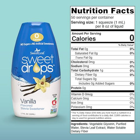 SweetLeaf Sweet Drops Flavored Stevia Liquid Sweetener Stevia Extract Zero Calories Gluten Keto Friendly Non GMO Natural Flavor Sugar Alternative Vanilla 1.7 Fl Oz (Pack of 2)
